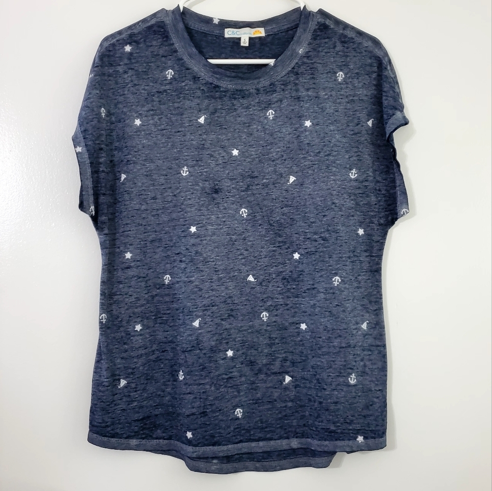 Women's Top Navy Blue Nautical Small